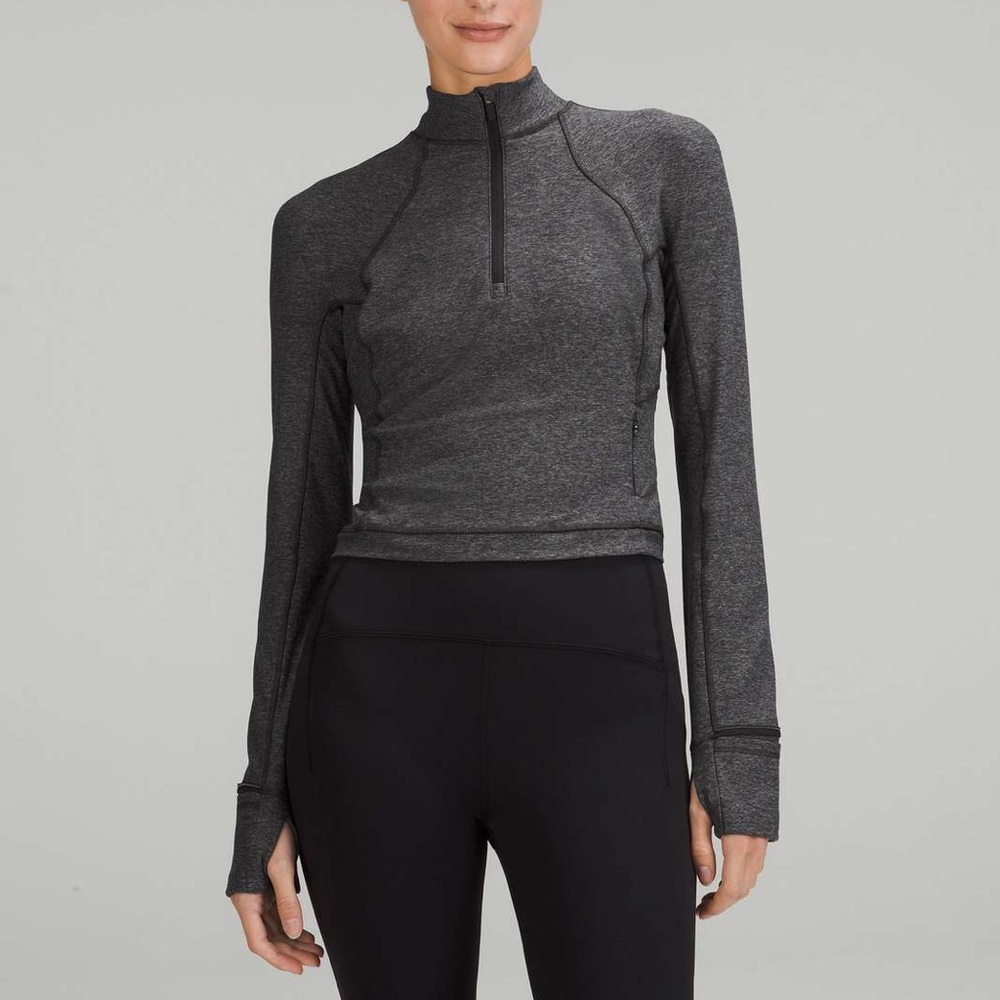 LULULEMON Its Rulu Run Cropped Half Zip Heathered Rover / Black Size 6
